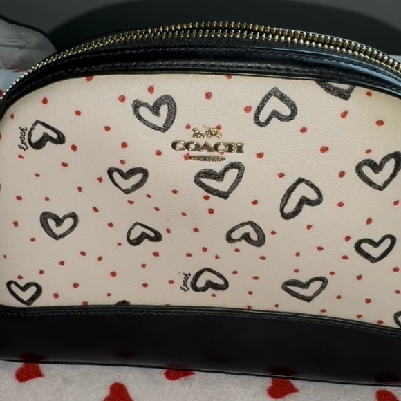 Coach Crossbody Black and White Crayon Heart Print Women's Bag - Picture 4 of 5